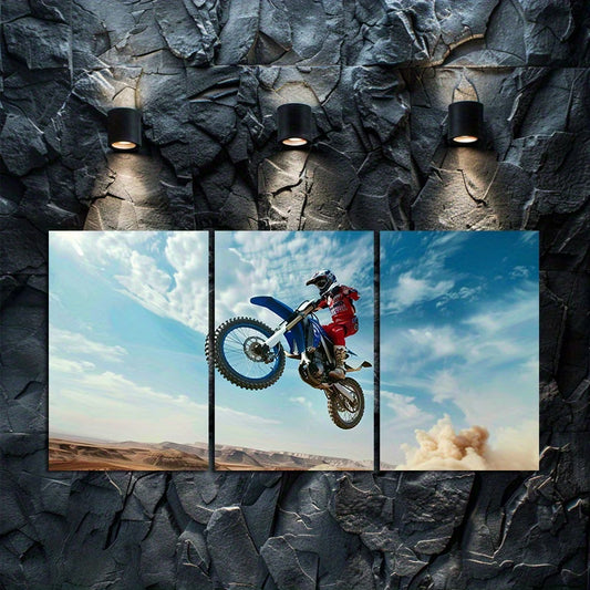 3pcs Dirt Bike with Black Wheels Wall Art Set Canvas Framed 50x70cm - High Quality Print 100% Australian Made Wall Canvas Ready to Hang