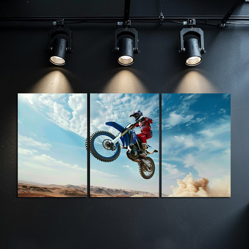 3pcs Dirt Bike with Black Wheels Wall Art Set Canvas Framed 50x70cm - High Quality Print 100% Australian Made Wall Canvas Ready to Hang - Bella Home Decor