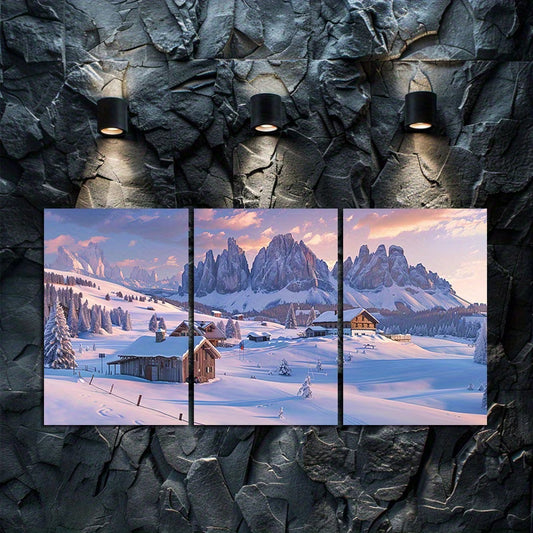 3pcs Breathtaking Winter Dolomite Mountains Wall Art Set Canvas Framed 60x90cm - High Quality Print 100% Australian Made Wall Canvas Ready to Hang