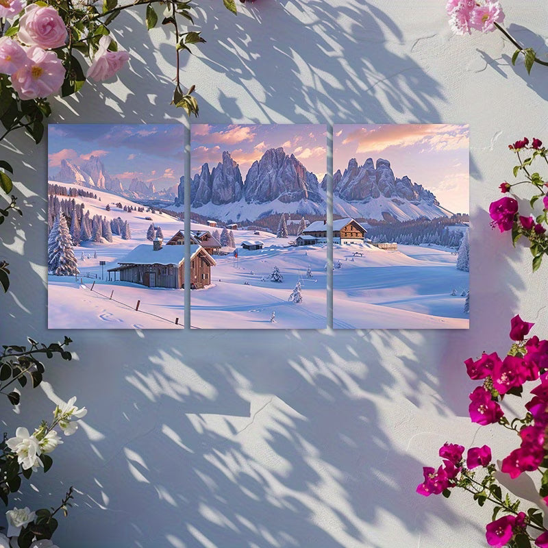 3pcs Breathtaking Winter Dolomite Mountains Wall Art Set Canvas Framed 60x90cm - High Quality Print 100% Australian Made Wall Canvas Ready to Hang - Bella Home Decor