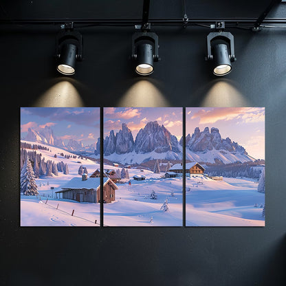 3pcs Breathtaking Winter Dolomite Mountains Wall Art Set Canvas Framed 40x60cm - High Quality Print 100% Australian Made Wall Canvas Ready to Hang - Bella Home Decor