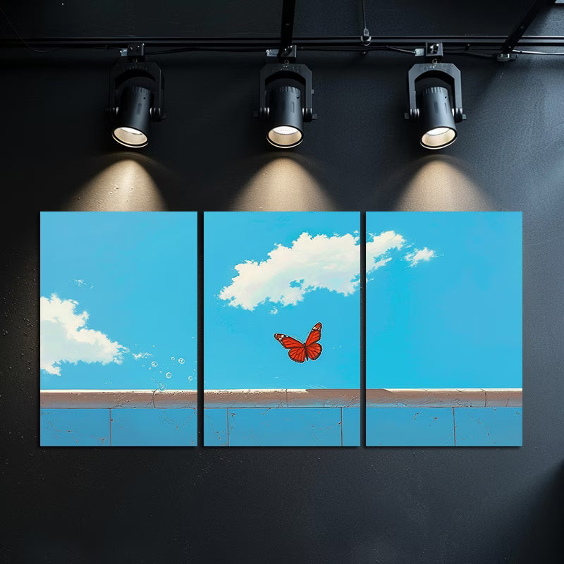 3pcs Butterfly Over Blue Sky and Clouds Wall Art Set Canvas Framed 60x90cm - High Quality Print 100% Australian Made Wall Canvas Ready to Hang - Bella Home Decor