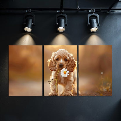 3pcs Roosterer Spaniel Puppy with Floral Wall Art Set Canvas Framed 40x60cm - High Quality Print 100% Australian Made Wall Canvas Ready to Hang