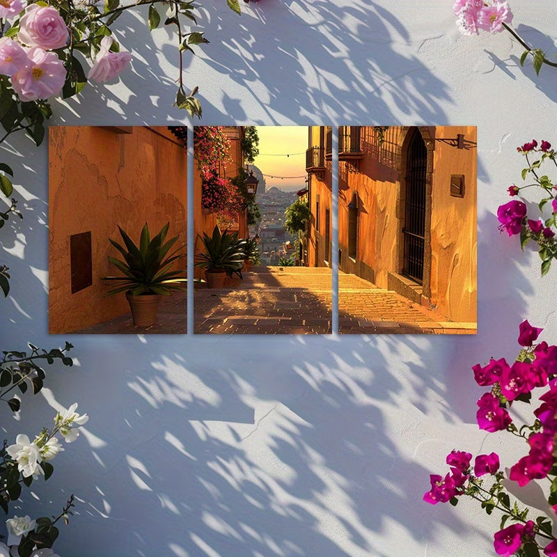 3pcs Sunrise Streets of Barcelona Theme Wall Art Set Canvas Framed 40x60cm - High Quality Print 100% Australian Made Wall Canvas Ready to Hang
