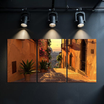 3pcs Sunrise Streets of Barcelona Theme Wall Art Set Canvas Framed 40x60cm - High Quality Print 100% Australian Made Wall Canvas Ready to Hang