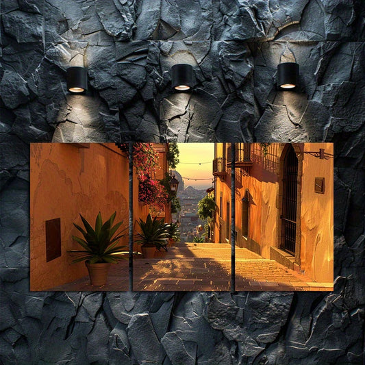 3pcs Sunrise Streets of Barcelona Theme Wall Art Set Canvas Framed 40x60cm - High Quality Print 100% Australian Made Wall Canvas Ready to Hang