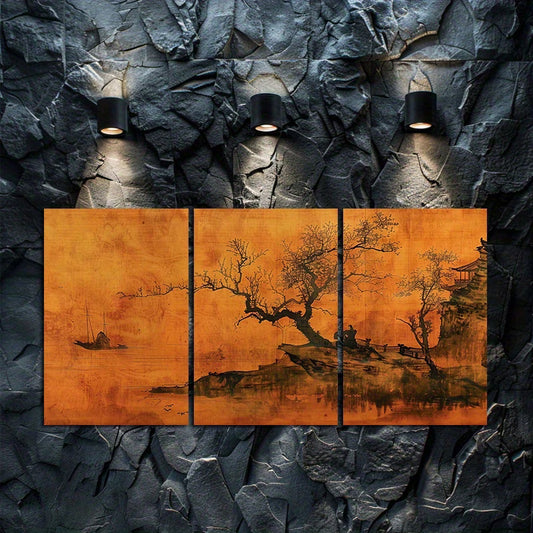 3pcs Chinese Landscape Painting Wall Art Set Canvas Framed 50x70cm - High Quality Print 100% Australian Made Wall Canvas Ready to Hang