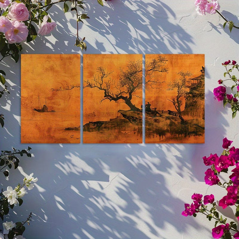 3pcs Chinese Landscape Painting Wall Art Set Canvas Framed 50x70cm - High Quality Print 100% Australian Made Wall Canvas Ready to Hang