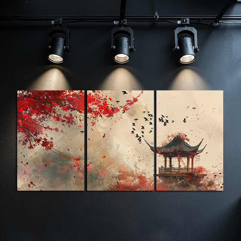 3pcs Chinese Landscape Painting Illustration Wall Art Set Canvas Framed 50x70cm - High Quality Print 100% Australian Made Wall Canvas Ready to Hang - Bella Home Decor