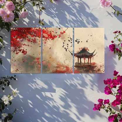 3pcs Chinese Landscape Painting Illustration Wall Art Set Canvas Framed 60x90cm - High Quality Print 100% Australian Made Wall Canvas Ready to Hang - Bella Home Decor