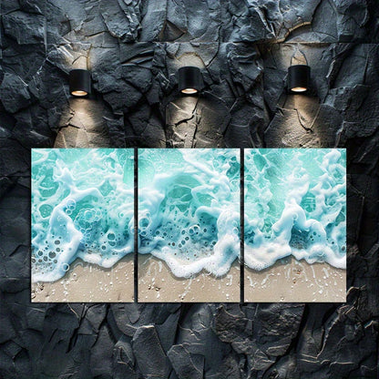 3pcs Turquoise Waves Beach Scene Wall Art Set Canvas Framed 50x70cm - High Quality Print 100% Australian Made Wall Canvas Ready to Hang