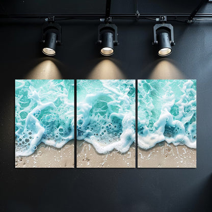 3pcs Turquoise Waves Beach Scene Wall Art Set Canvas Framed 60x90cm - High Quality Print 100% Australian Made Wall Canvas Ready to Hang