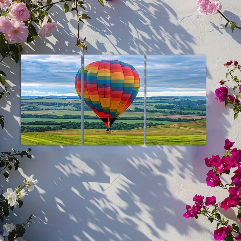 3pcs Colorful Hot Air Balloon Floating Wall Art Set Canvas Framed 60x90cm - High Quality Print 100% Australian Made Wall Canvas Ready to Hang - Bella Home Decor