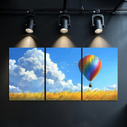 3pcs Hot Air Balloon Floating in The Sky Wall Art Set Canvas Framed 40x60cm - High Quality Print 100% Australian Made Wall Canvas Ready to Hang
