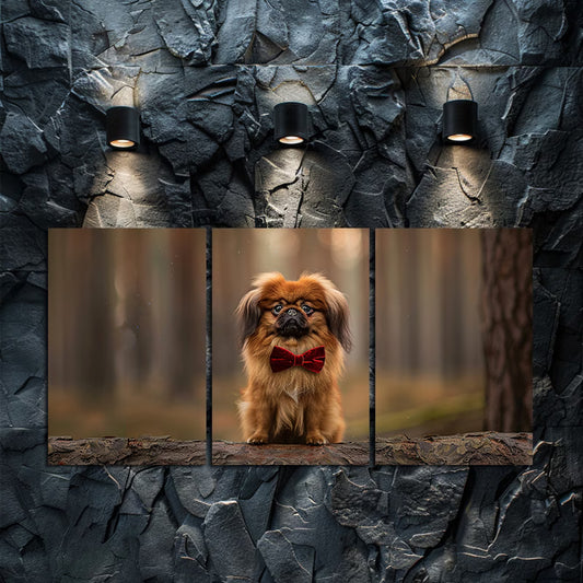 3pcs Pekingese Dog with Red Bow Tie Wall Art Set Canvas Framed 60x90cm - High Quality Print 100% Australian Made Wall Canvas Ready to Hang
