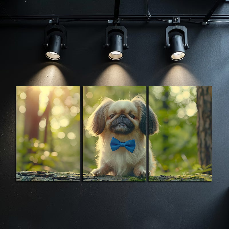 3pcs Pekingese Dog Cute Bow Tie  Forest Scene Wall Art Set Canvas Framed 50x70cm - High Quality Print 100% Australian Made Wall Canvas Ready to Hang