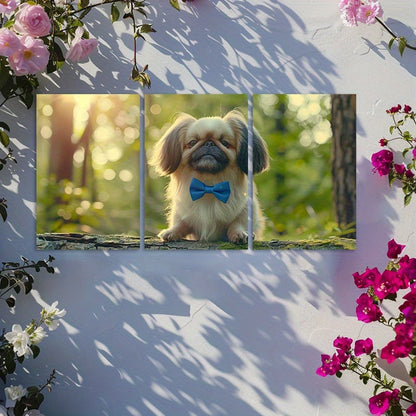 3pcs Pekingese Dog Cute Bow Tie  Forest Scene Wall Art Set Canvas Framed 40x60cm - High Quality Print 100% Australian Made Wall Canvas Ready to Hang