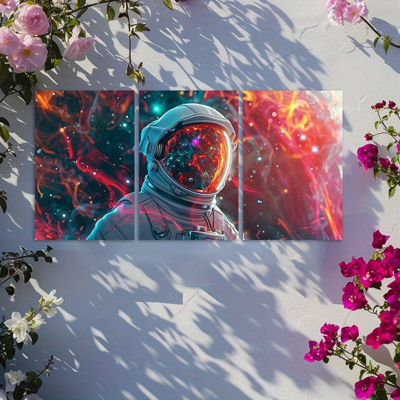 3pcs Astronaut Space Galaxy Cosmic Reflection Wall Art Set Canvas Framed 50x70cm - High Quality Print 100% Australian Made Wall Canvas Ready to Hang