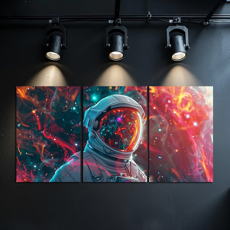 3pcs Astronaut Space Galaxy Cosmic Reflection Wall Art Set Canvas Framed 40x60cm - High Quality Print 100% Australian Made Wall Canvas Ready to Hang