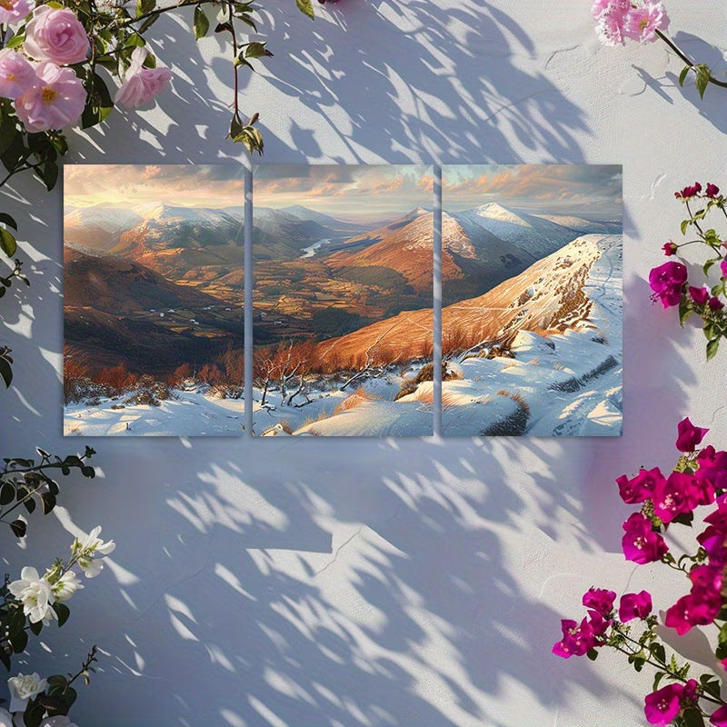 3pcs Snow-covered Tops and Rocks on Br Cooghan Wall Art Set Canvas Framed 60x90cm - High Quality Print 100% Australian Made Wall Canvas Ready to Hang