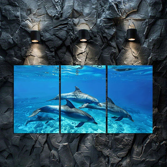 3pcs Graceful Dolphin Family Wall Art Set Canvas Framed 40x60cm - High Quality Print 100% Australian Made Wall Canvas Ready to Hang