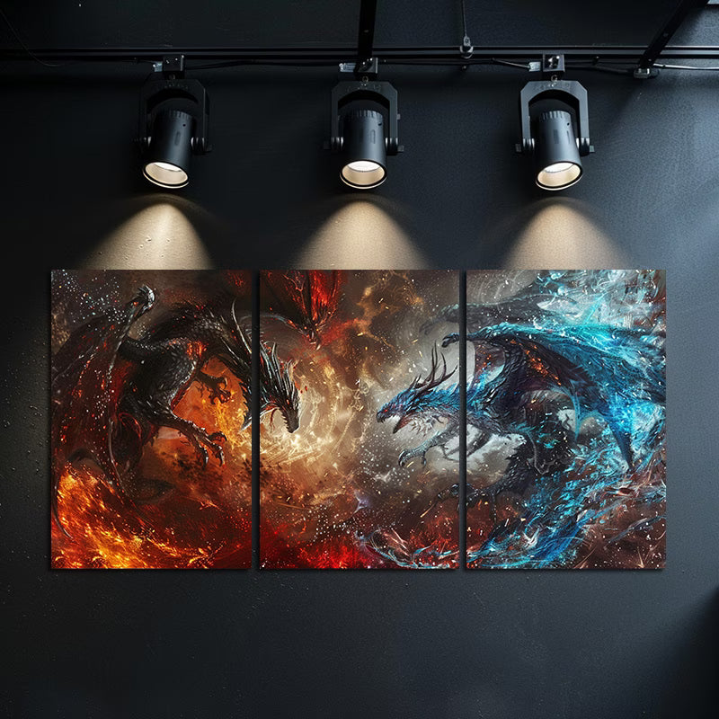 3pcs Fantasy Dragons Battle Design Wall Art Set Canvas Framed 50x70cm - High Quality Print 100% Australian Made Wall Canvas Ready to Hang