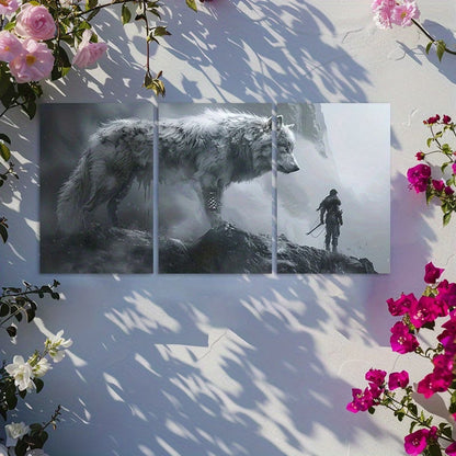 3pcs Adventurer and Mythical Wolf Fantasy Design Wall Art Set Canvas Framed 40x60cm - High Quality Print 100% Australian Made Wall Canvas Ready to Hang - Bella Home Decor
