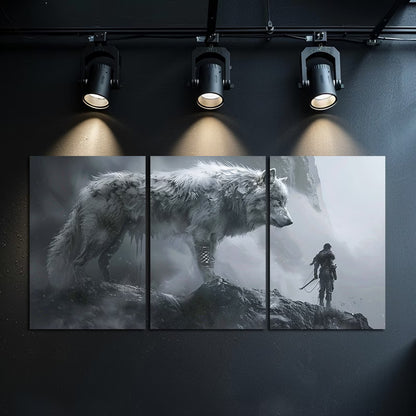 3pcs Adventurer and Mythical Wolf Fantasy Design Wall Art Set Canvas Framed 50x70cm - High Quality Print 100% Australian Made Wall Canvas Ready to Hang - Bella Home Decor