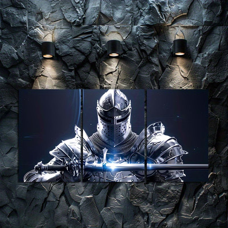 3pcs Fantasy Knight in Full Armor Wall Art Set Canvas Framed 40x60cm - High Quality Print 100% Australian Made Wall Canvas Ready to Hang