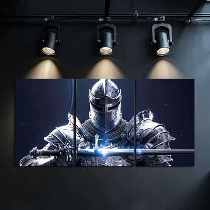3pcs Fantasy Knight in Full Armor Wall Art Set Canvas Framed 60x90cm - High Quality Print 100% Australian Made Wall Canvas Ready to Hang