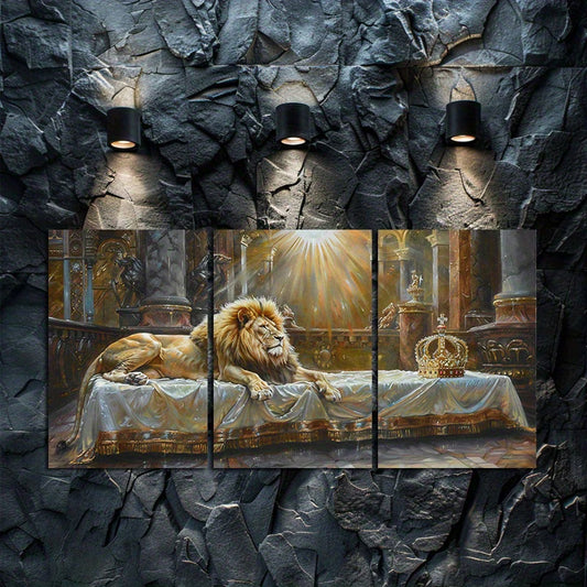 3pcs Majestic Lion with Golden Crown Wall Art Set Canvas Framed 60x90cm - High Quality Print 100% Australian Made Wall Canvas Ready to Hang