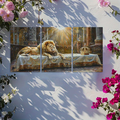 3pcs Majestic Lion with Golden Crown Wall Art Set Canvas Framed 60x90cm - High Quality Print 100% Australian Made Wall Canvas Ready to Hang