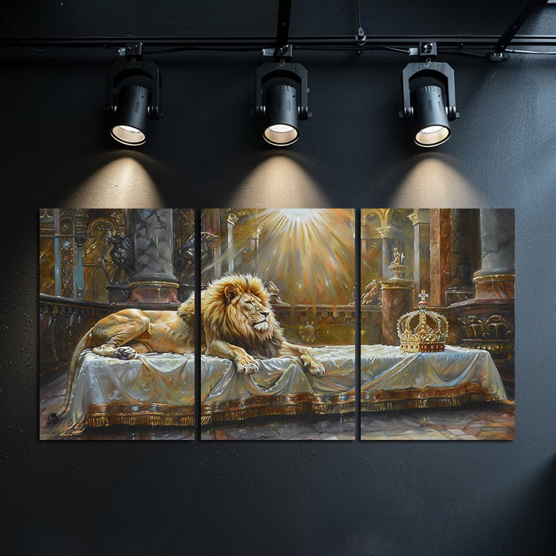 3pcs Majestic Lion with Golden Crown Wall Art Set Canvas Framed 40x60cm - High Quality Print 100% Australian Made Wall Canvas Ready to Hang