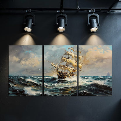 3pcs Nautical Ocean Storm Seascape Wall Art Set Canvas Framed 40x60cm - High Quality Print 100% Australian Made Wall Canvas Ready to Hang
