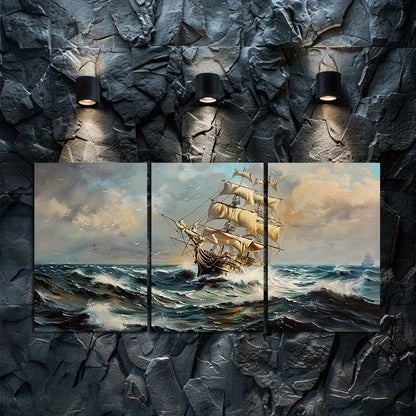 3pcs Nautical Ocean Storm Seascape Wall Art Set Canvas Framed 40x60cm - High Quality Print 100% Australian Made Wall Canvas Ready to Hang