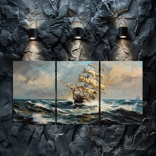 3pcs Nautical Ocean Storm Seascape Wall Art Set Canvas Framed 40x60cm - High Quality Print 100% Australian Made Wall Canvas Ready to Hang