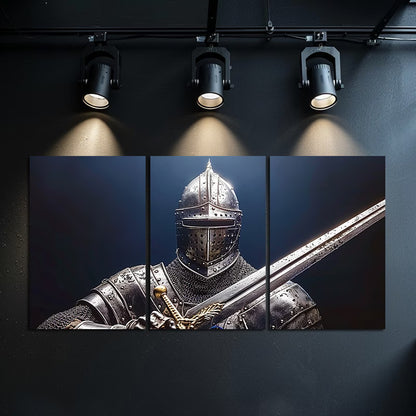 3pcs A Knight in Full Plate Armor Wall Art Set Canvas Framed 50x70cm - High Quality Print 100% Australian Made Wall Canvas Ready to Hang - Bella Home Decor