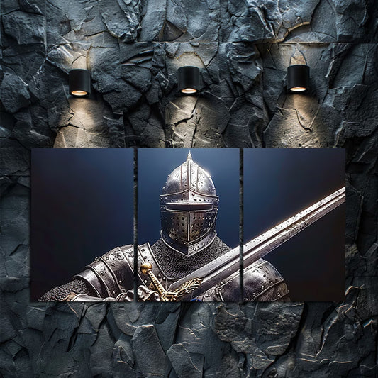 3pcs A Knight in Full Plate Armor Wall Art Set Canvas Framed 40x60cm - High Quality Print 100% Australian Made Wall Canvas Ready to Hang