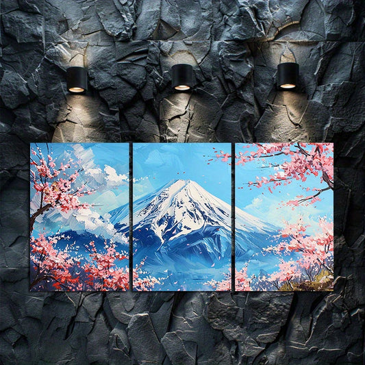 3pcs Snowcapped Mountain & Cherry Blossoms Wall Art Set Canvas Framed 60x90cm - High Quality Print 100% Australian Made Wall Canvas Ready to Hang