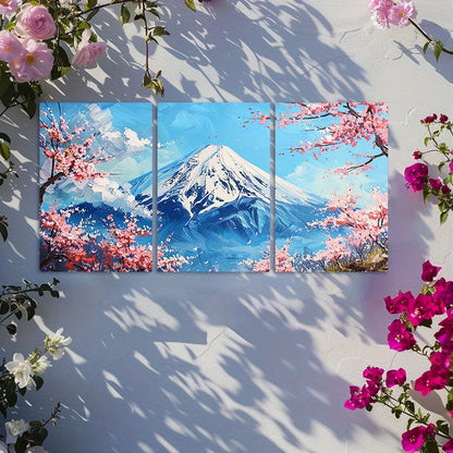 3pcs Snowcapped Mountain & Cherry Blossoms Wall Art Set Canvas Framed 40x60cm - High Quality Print 100% Australian Made Wall Canvas Ready to Hang