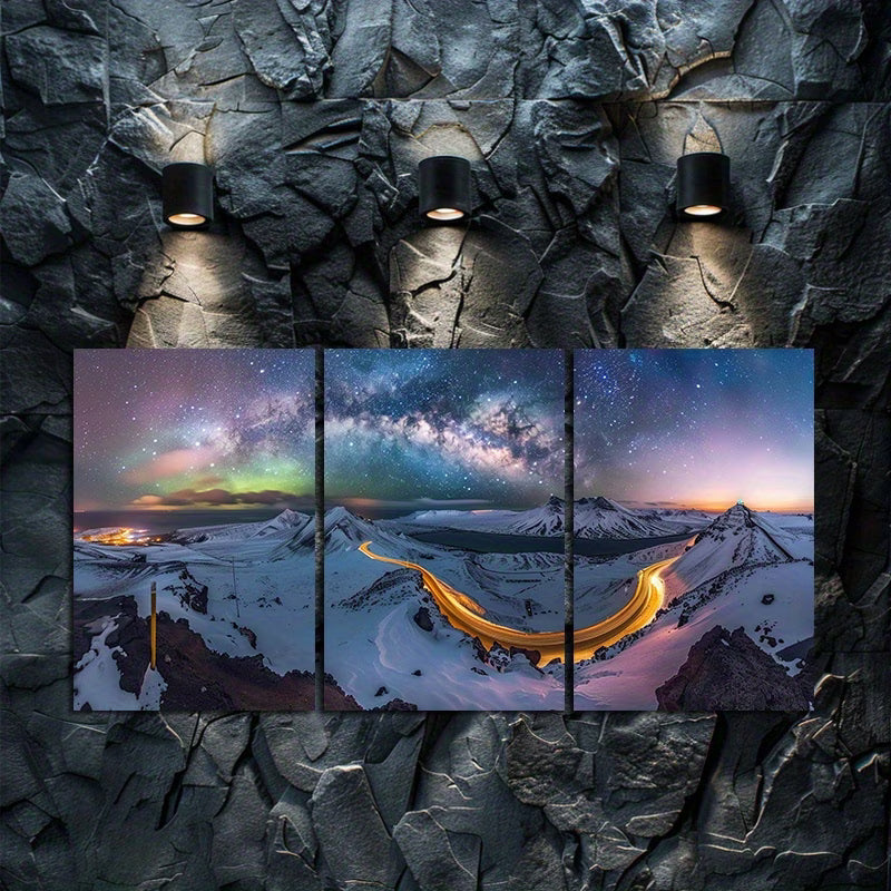 3pcs Starry Night Sky & Snowy Mountains Wall Art Set Canvas Framed 60x90cm - High Quality Print 100% Australian Made Wall Canvas Ready to Hang