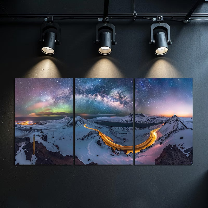 3pcs Starry Night Sky & Snowy Mountains Wall Art Set Canvas Framed 50x70cm - High Quality Print 100% Australian Made Wall Canvas Ready to Hang