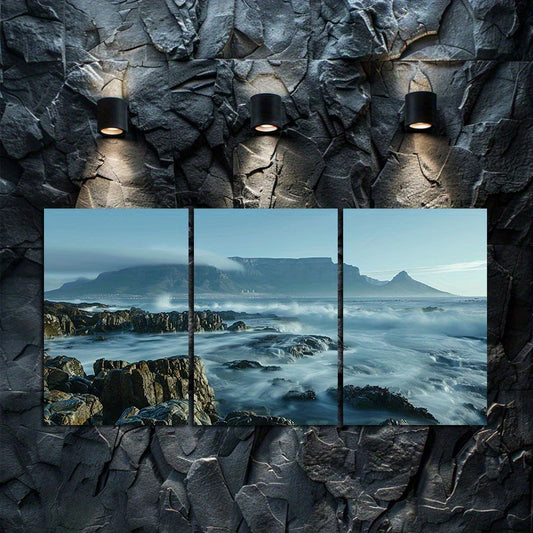 3pcs Cape Town Rocky Coastline Wall Art Set Canvas Framed 60x90cm - High Quality Print 100% Australian Made Wall Canvas Ready to Hang