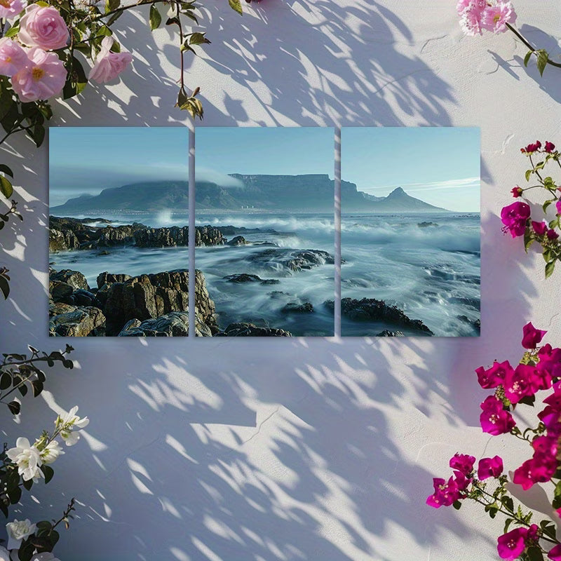 3pcs Cape Town Rocky Coastline Wall Art Set Canvas Framed 60x90cm - High Quality Print 100% Australian Made Wall Canvas Ready to Hang - Bella Home Decor