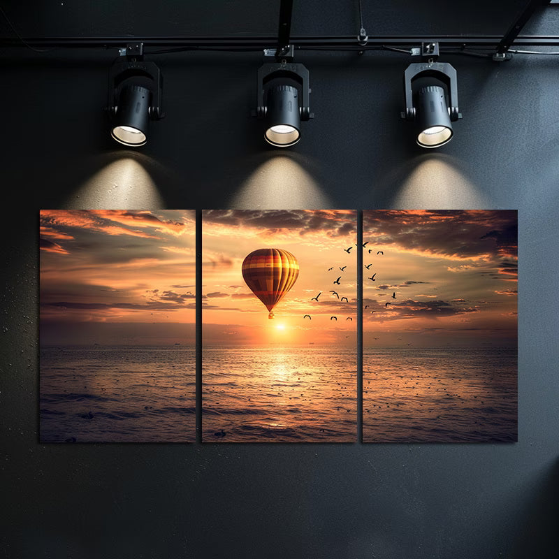 3pcs Hot Air Balloon Soaring Above Vast Ocean Wall Art Set Canvas Framed 40x60cm - High Quality Print 100% Australian Made Wall Canvas Ready to Hang