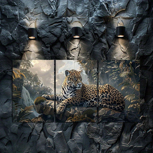 3pcs Majestic Jungle Leopard on Rocks Wall Art Set Canvas Framed 50x70cm - High Quality Print 100% Australian Made Wall Canvas Ready to Hang