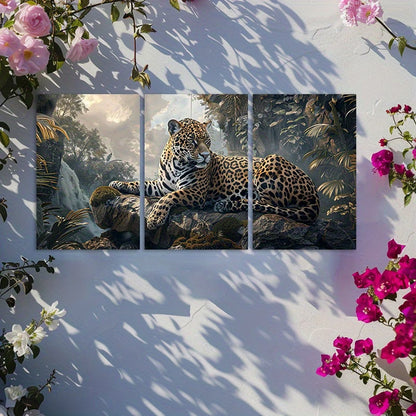 3pcs Majestic Jungle Leopard on Rocks Wall Art Set Canvas Framed 60x90cm - High Quality Print 100% Australian Made Wall Canvas Ready to Hang