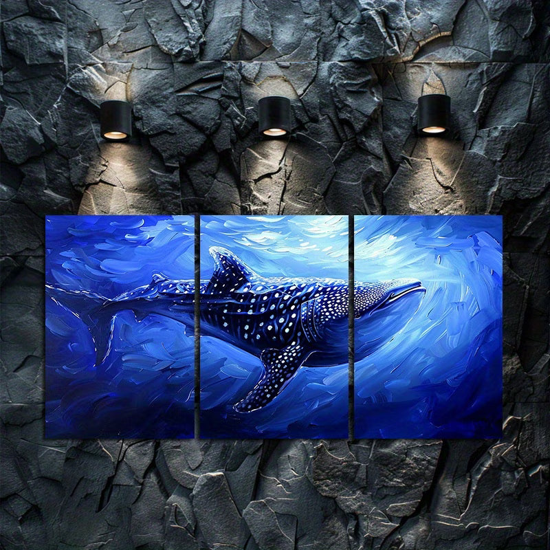 3pcs Majestic Sea Life Whale Shark Ocean Wall Art Set Canvas Framed 50x70cm - High Quality Print 100% Australian Made Wall Canvas Ready to Hang