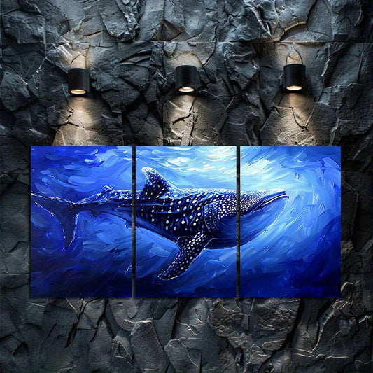3pcs Majestic Sea Life Whale Shark Ocean Wall Art Set Canvas Framed 50x70cm - High Quality Print 100% Australian Made Wall Canvas Ready to Hang
