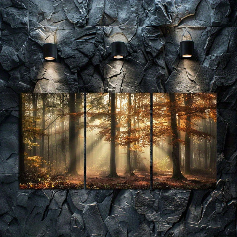 3pcs Misty Forest & Changing Leaves Wall Art Set Canvas Framed 50x70cm - High Quality Print 100% Australian Made Wall Canvas Ready to Hang